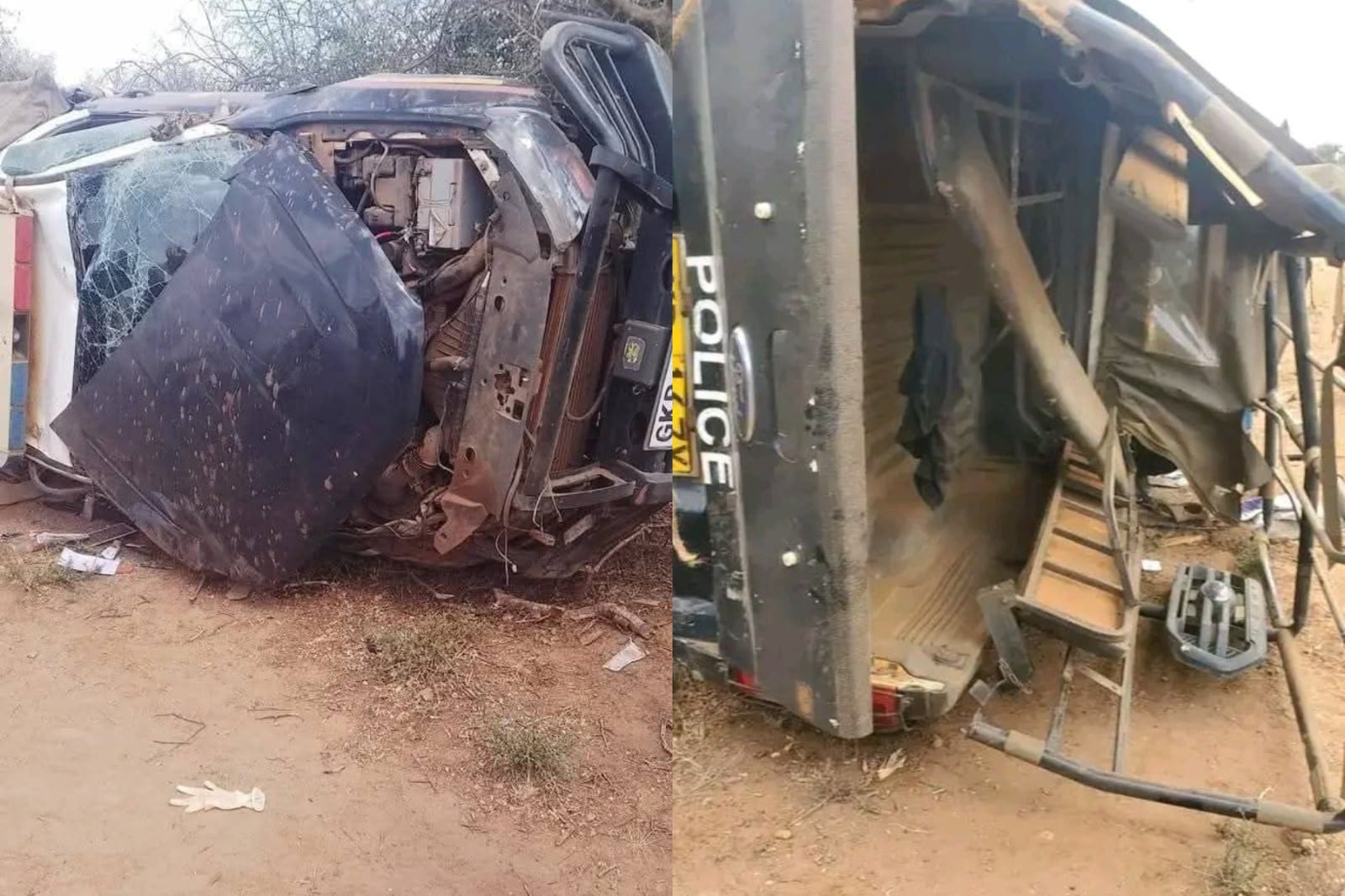 Collage photo of a police vehicle involved in a road accident.